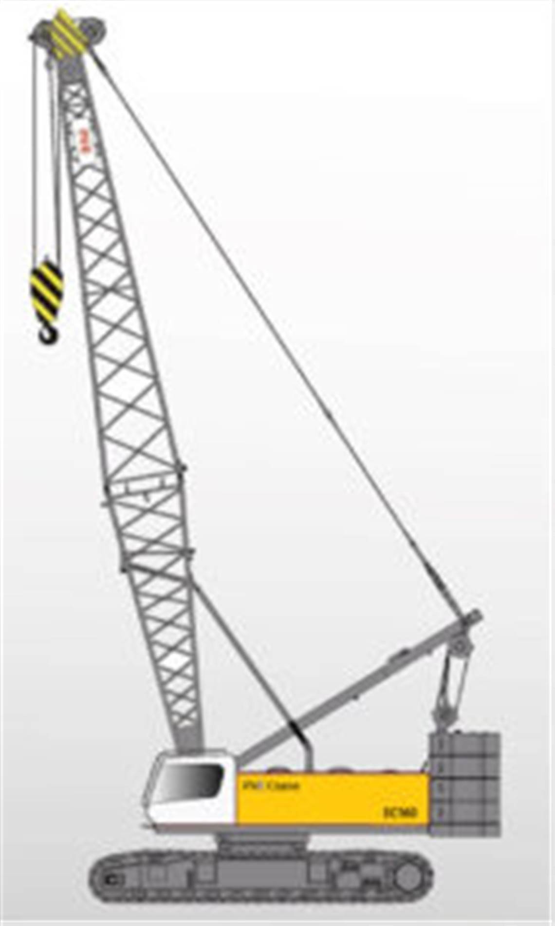 The PV E Crane model EC 160 is a 160 tonne capacity lattice boom battery-electric crawler crane
